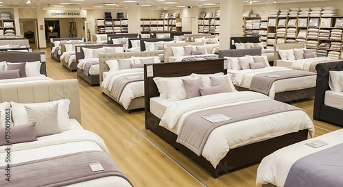 Mattress Store Display - Rows of Beds for Sale.