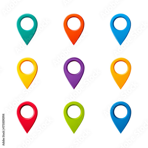 A vibrant collection of colorful map location pin markers.