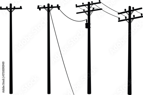 Silhouette utility poles, transformers and insulators, electricity distribution network, power line infrastructure, urban energy grid, electrical system, industrial skyline, comparative designs