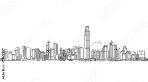 Hand drawn sketch of a modern city skyline panorama illustration.