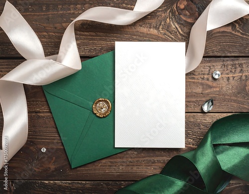 Elegant Invitation Card on Wooden Table.