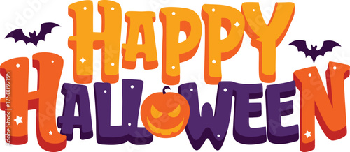 Happy Halloween Creative Typography Vector – Flat Color Text Design for Spooky Holiday Illustration