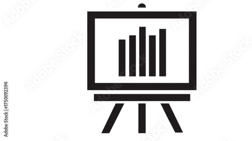 Monochrome icon of a presentation easel showing a bar graph.