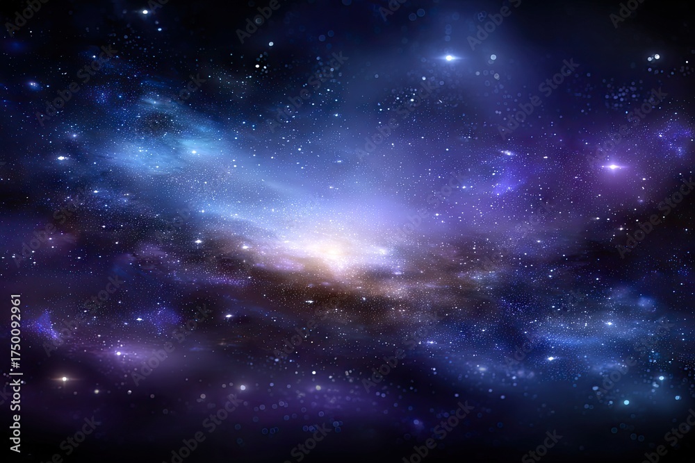 Fototapeta premium A vibrant depiction of a nebulous, starry expanse with shades of purple, blue and gold