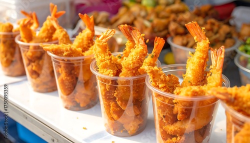 Crispy Fried Shrimp in Plastic Cups.