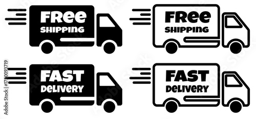 "Free Shipping and Fast Delivery Truck Icons Set"