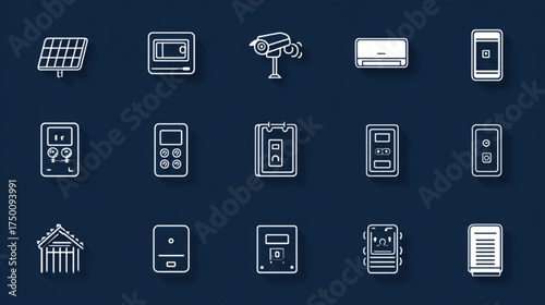 Smart Home Technology and Home Automation Line Icon Set.