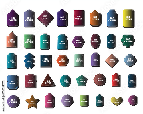 Brush sale, colorful stickers, tags banners collection template promotion