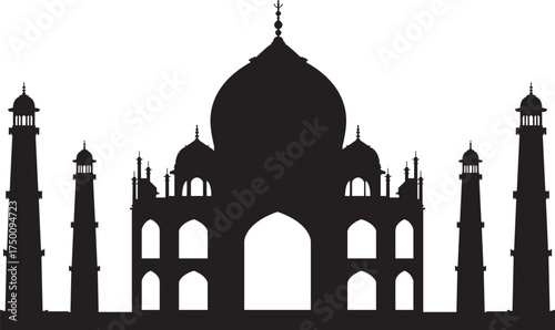 Detailed Mughal Architecture Silhouette Icon, Indian Mausoleum