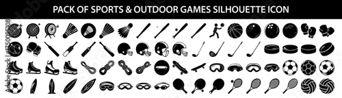 Vector art of pack of sports and outdoor games silhouette icons