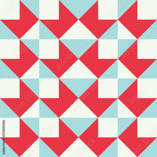 Abstract geometric pattern with red and blue shapes on a light background