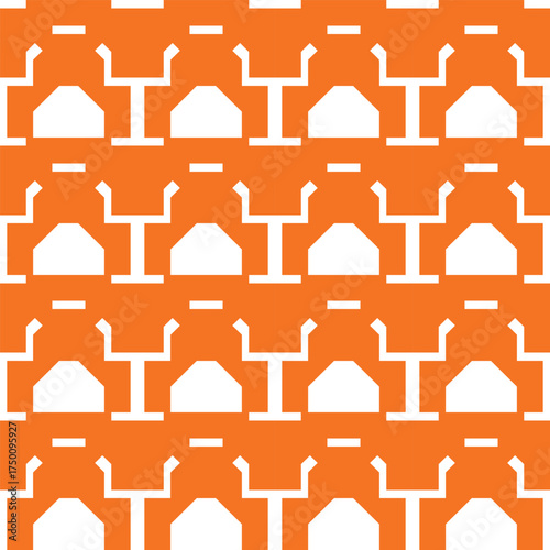 Seamless geometric pattern of white shapes on an orange background