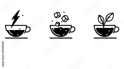 Set of three minimalist coffee and tea cup icons.