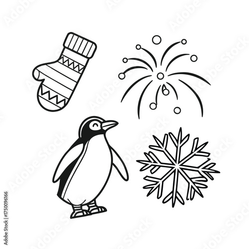 Three silhouette animals penguin spider zebra simple shapes iconic animal wildlife isolated on transparent background