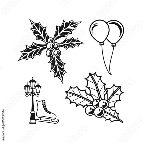 Delicate botanical line art collection featuring flowers leaves and ornaments detailed outline drawing isolated on transparent background