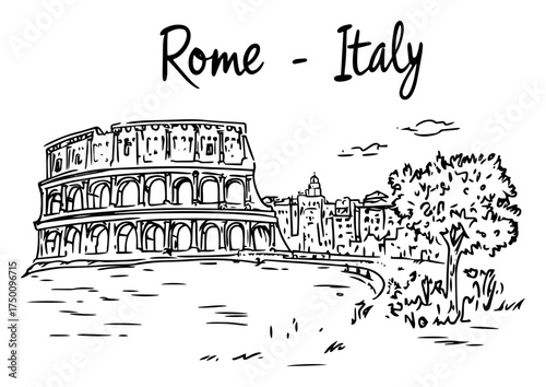 Colosseum Rome Italy Hand‑Drawn Landscape – famous ancient amphitheatre vector illustration