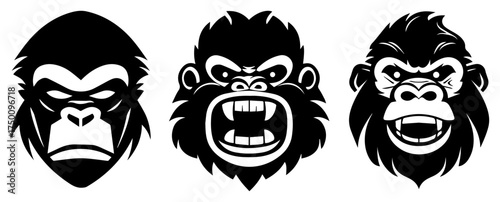 Angry Gorilla Head Mascot Set – fierce ape face silhouettes vector illustration