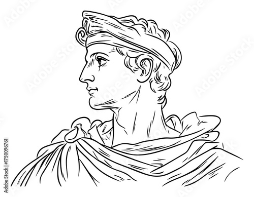 Classical Roman Emperor Bust Profile – detailed hand-drawn marble statue head vector illustration