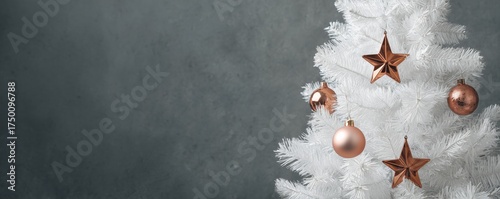 White Christmas Tree Decorated With Ornaments in a Cozy Room During the Festi...