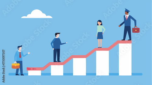 A timeline of career progression showing steps of professional development from entrylevel to leadership roles illustrated with upward arrows.