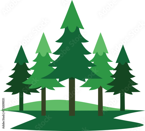 lakeside pine trees clip art on transparent background