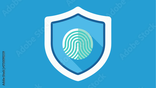 A shield icon with a fingerprint graphic emphasizing biometric security measures in protecting networks.