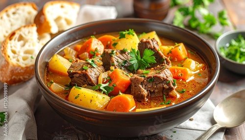 Hearty Beef Stew with Potatoes and Carrots.