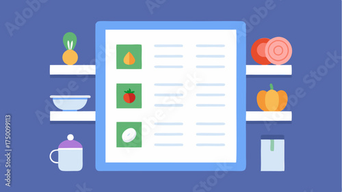 A recipe management app layout displaying a list of recipes with images cooking times and filters for dietary preferences in a modern grid format.