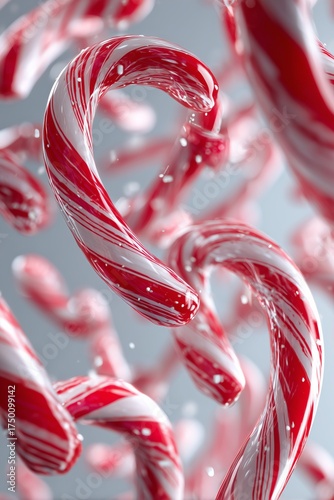 Colorful Candy Canes Hanging in Festive Decor for Holiday Celebrations and Wi...