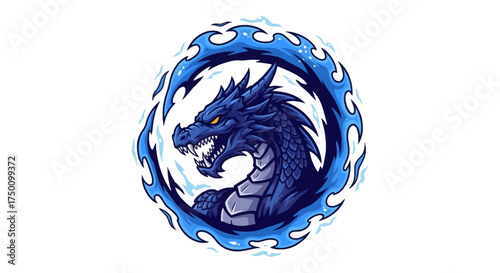 Unleash the Fury: Bold Blue Dragon Emblem with Fiery Aura for Gaming and Fantasy Brands, perfect for esports, streaming, and merchandise designs