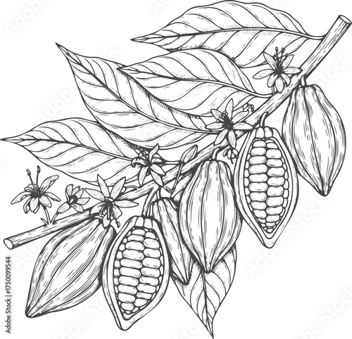 Chocolate Origin: Hand-Drawn Cocoa Branch Illustration