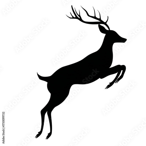 Elegant black silhouette of a leaping deer with antlers.