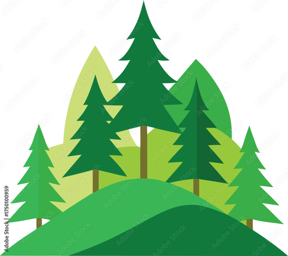 Obraz premium pine forest and hills clip art on transparent background