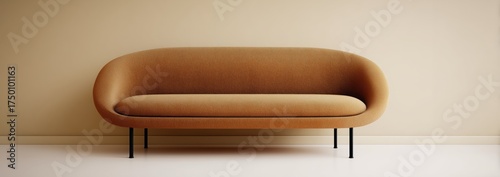 Modern Orange Sofa With a Simple Design in a Minimalistic Interior Setting
