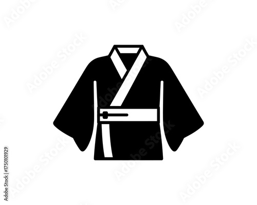 Elegant Black Kimono with White Belt and Collar for Martial Arts Practitioners or Traditional Japanese Fashion Designs Isolated on White