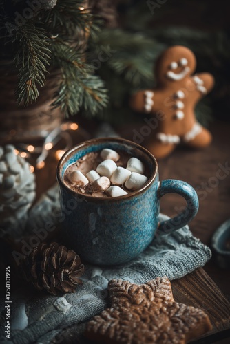 Warm Cocoa in a Cozy Setting With Gingerbread Cookies During the Holiday Season