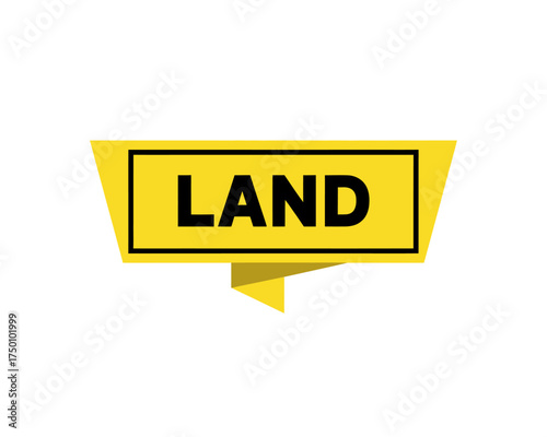 Bold Yellow Land Tag Against White Backdrop Emphasizing Property and Real Estate Opportunities for Investment and Development
