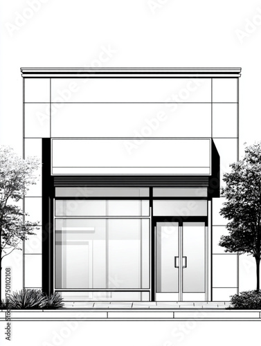 Architectural Line Drawing of a Modern Commercial Storefront.