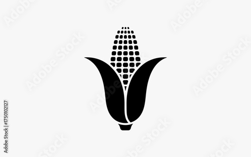 Black and White Corn on the Cob Icon Symbolizing Agriculture and Harvest Season Food Production