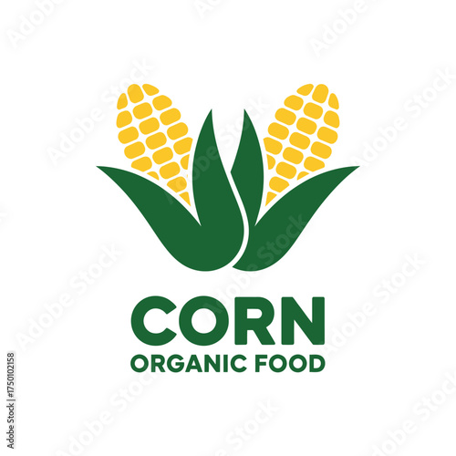 Corn Organic Food Logo Design Featuring Fresh Yellow Corn Cobs and Green Leaves for Sustainable Agriculture and Healthy Eating