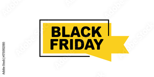 Black Friday sale promotion banner featuring bold text in a yellow box over a white background with a simple outline