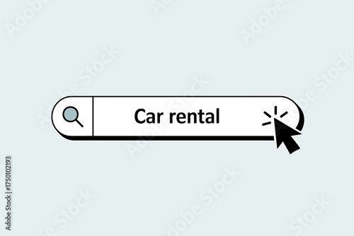 Online Car Rental Search Concept with Magnifying Glass and Click Cursor for Transportation Needs and Travel Plans Worldwide