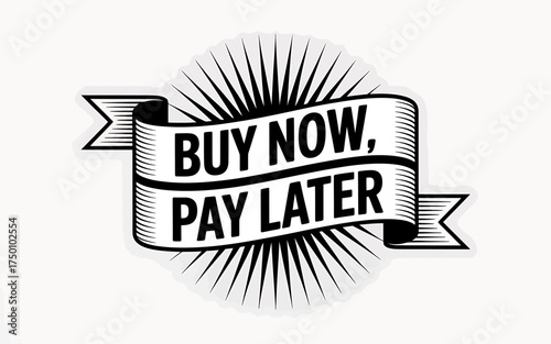 Buy Now Pay Later Concept with Decorative Ribbon and Burst Design for Marketing and Promotional Materials