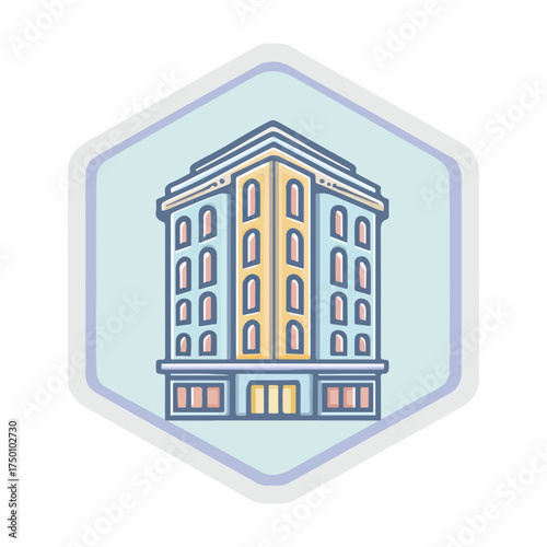 Elegant Hotel Building Thin Outline Icon