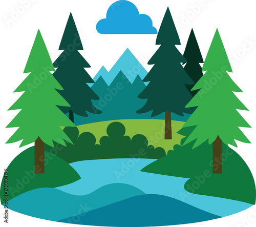 serene forest lake clip art on transparent background