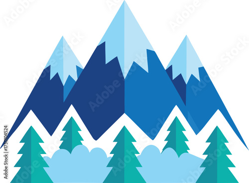 snow capped pine mountains clip art on transparent background