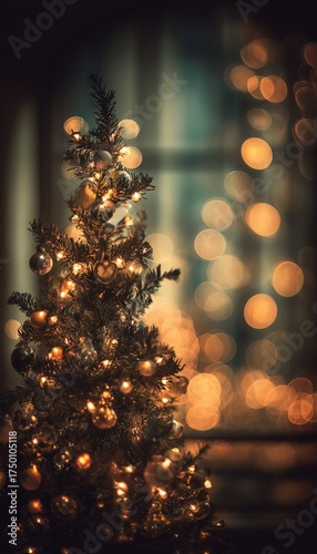Sparkling Christmas Tree Adorned With Ornaments Shining Brightly in a Cozy Room