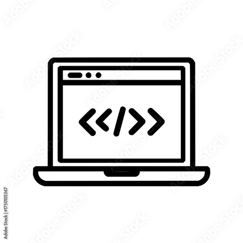 Laptop coding development programming software application computer code technology script html css design icon vector