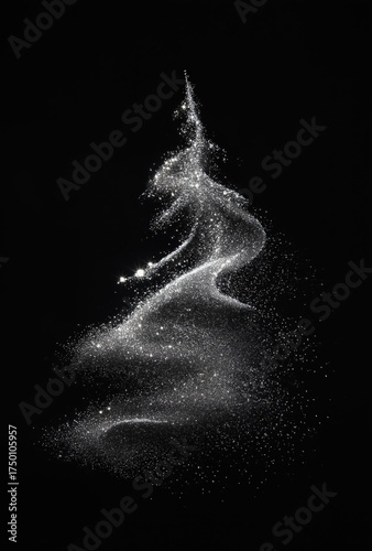 Sparkling Tree Shape Made of Glowing Particles in a Dark Background