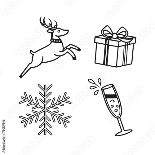 Christmas icons set festive reindeer gift snowflake candy cane celebration elements isolated on transparent background